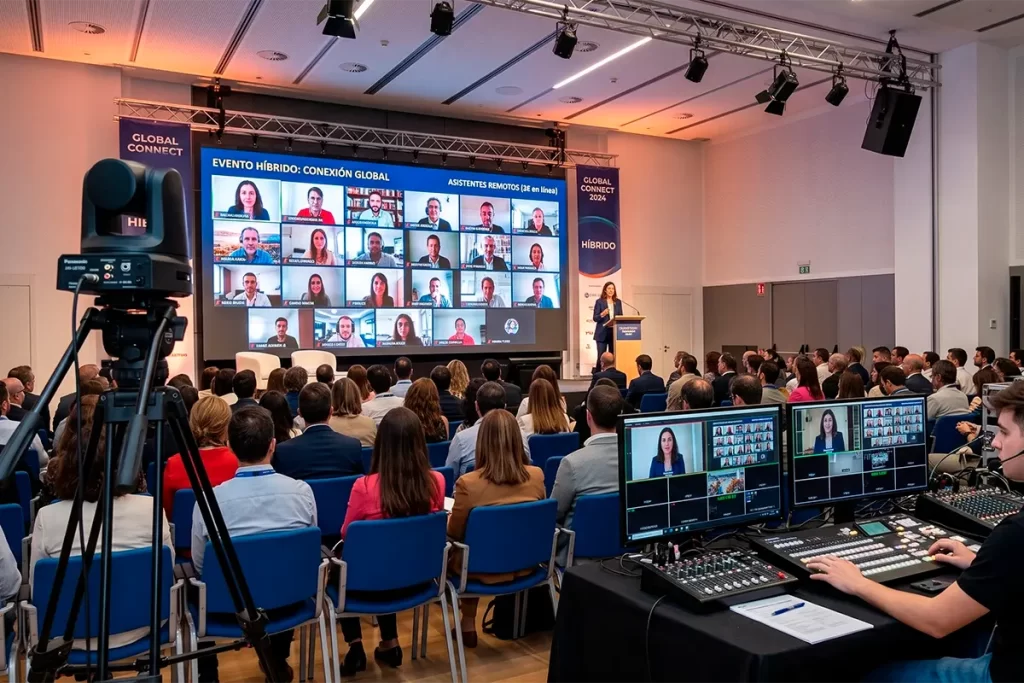 Kit audiovisual para eventos híbridos presencial-virtual en empresas colombianas